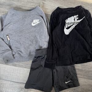 NIKE PULL OVER Sweatshirt Crewneck BOYS SIZE 2T 3T Gray Black Long Sleeve Shorts